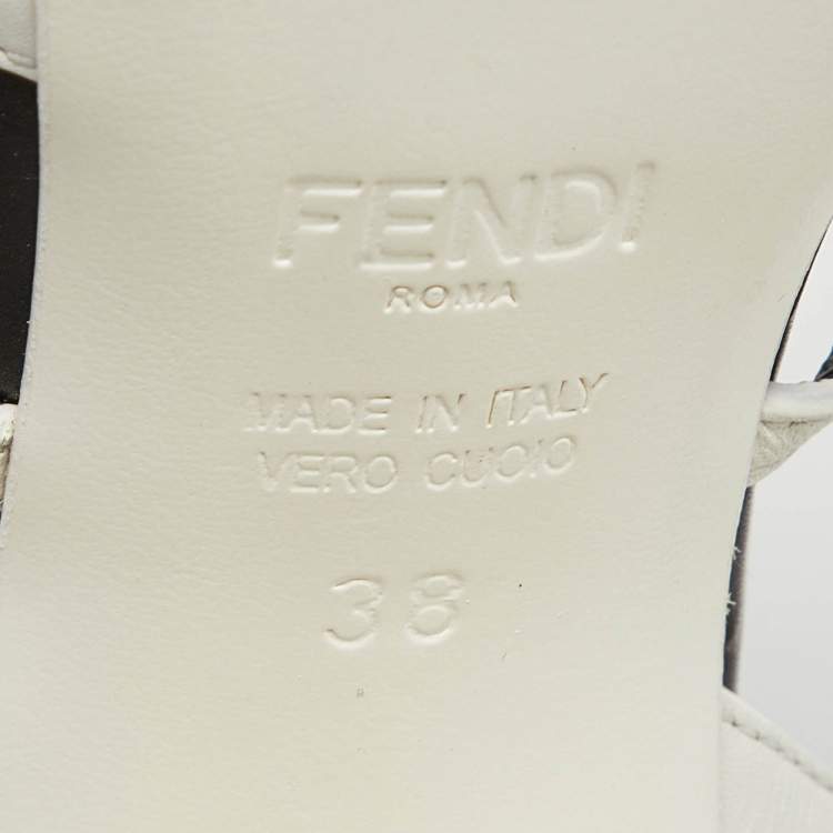 Pre Owned Fendi White/Black Leather Ankle Strap Sandals Size 38