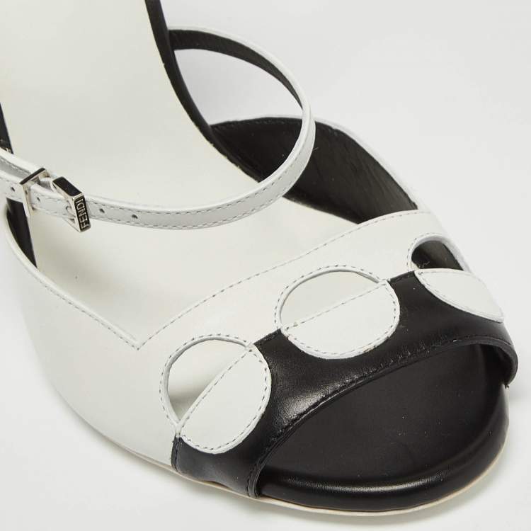 Pre Owned Fendi White/Black Leather Ankle Strap Sandals Size 38