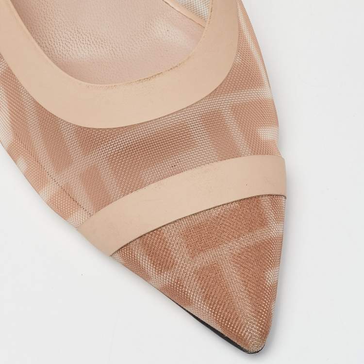 Pre Owned Fendi Light Pink FF-Logo Print Mesh and Leather Colibri Pointed Toe Mules Size 36