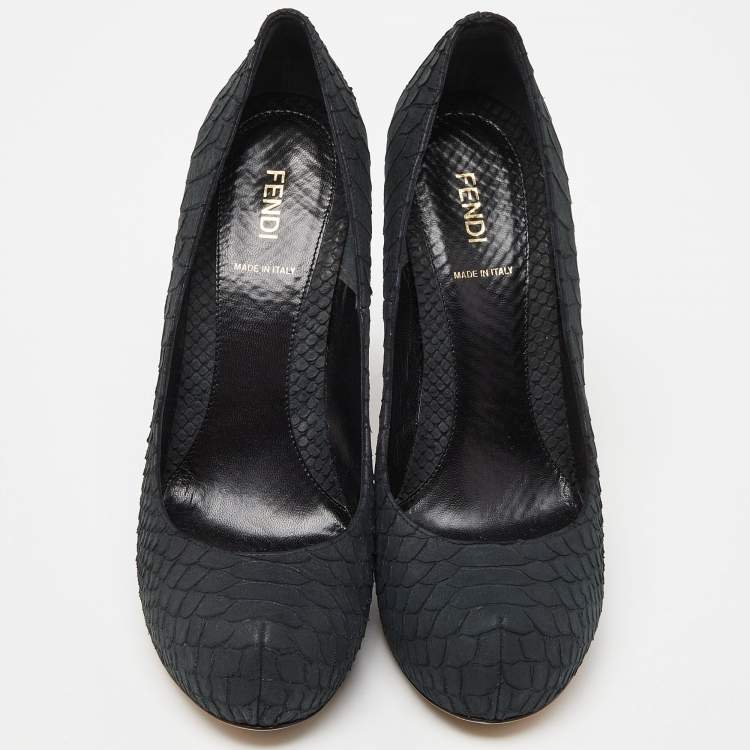 Pre Owned Fendi Black Python Embossed Leather FF Logo Heel Platform Pumps Size 40
