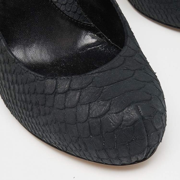 Pre Owned Fendi Black Python Embossed Leather FF Logo Heel Platform Pumps Size 40