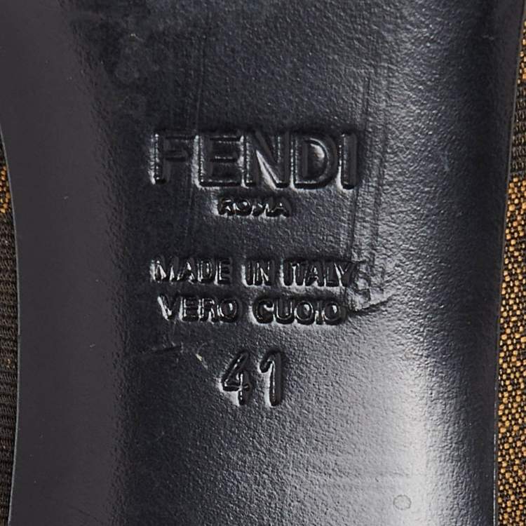 Pre Owned Fendi Brown Tobacco Zucca Canvas and Lizard Embossed Leather Bow Block Heel Pumps Size 41