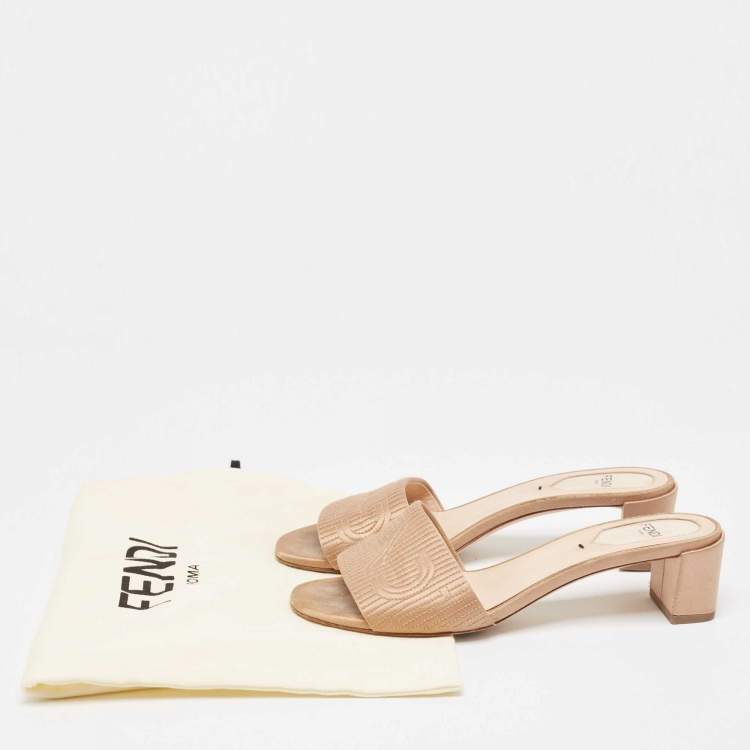 Pre Owned Fendi Beige Satin Slide Sandals Size 36