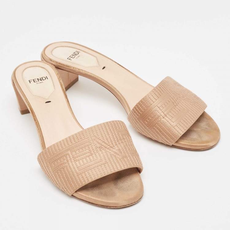 Pre Owned Fendi Beige Satin Slide Sandals Size 36