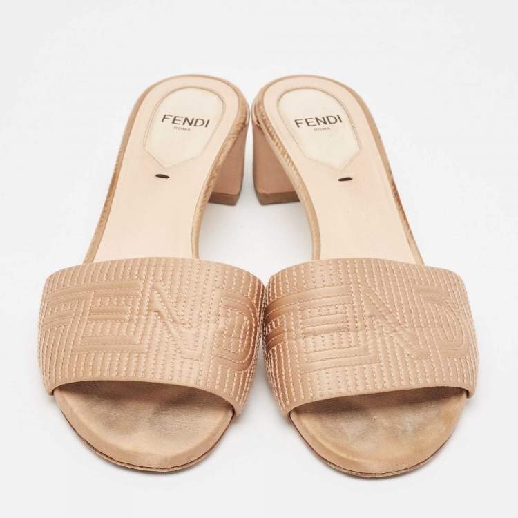 Pre Owned Fendi Beige Satin Slide Sandals Size 36