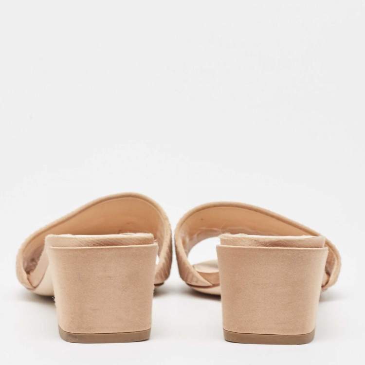 Pre Owned Fendi Beige Satin Slide Sandals Size 36