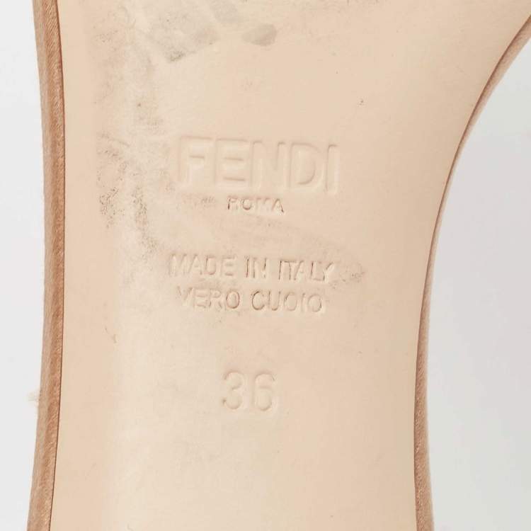 Pre Owned Fendi Beige Satin Slide Sandals Size 36