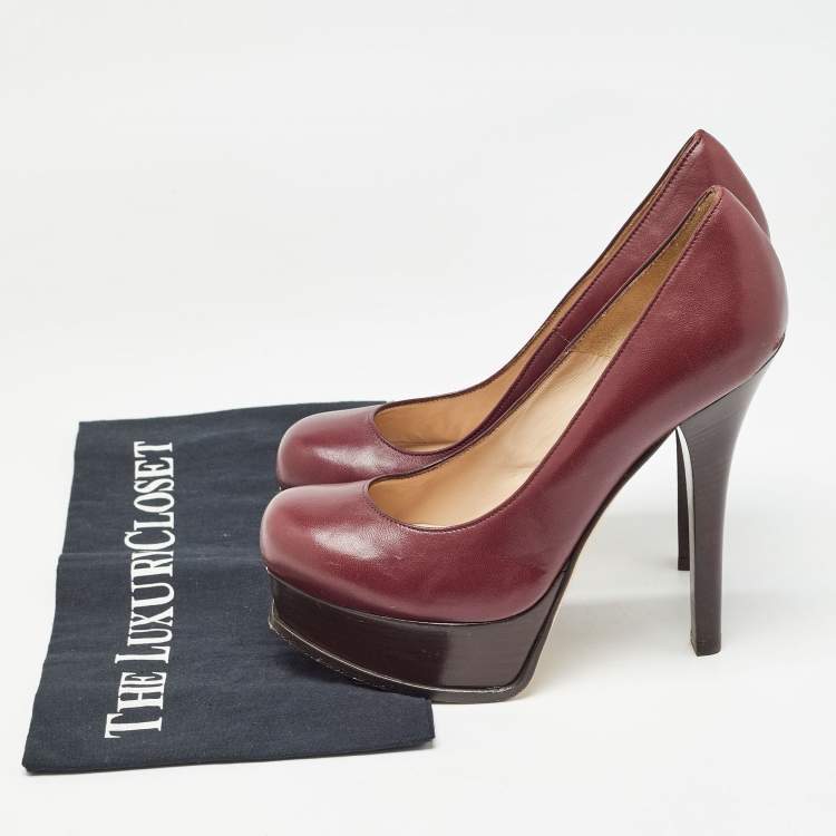 Pre Owned Fendi Burgundy Leather Fendista Pumps Size 37