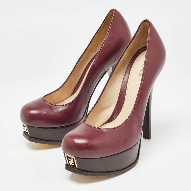 Pre Owned Fendi Burgundy Leather Fendista Pumps Size 37