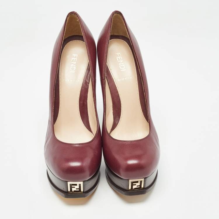 Pre Owned Fendi Burgundy Leather Fendista Pumps Size 37