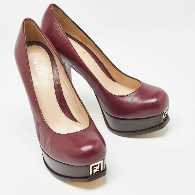 Pre Owned Fendi Burgundy Leather Fendista Pumps Size 37