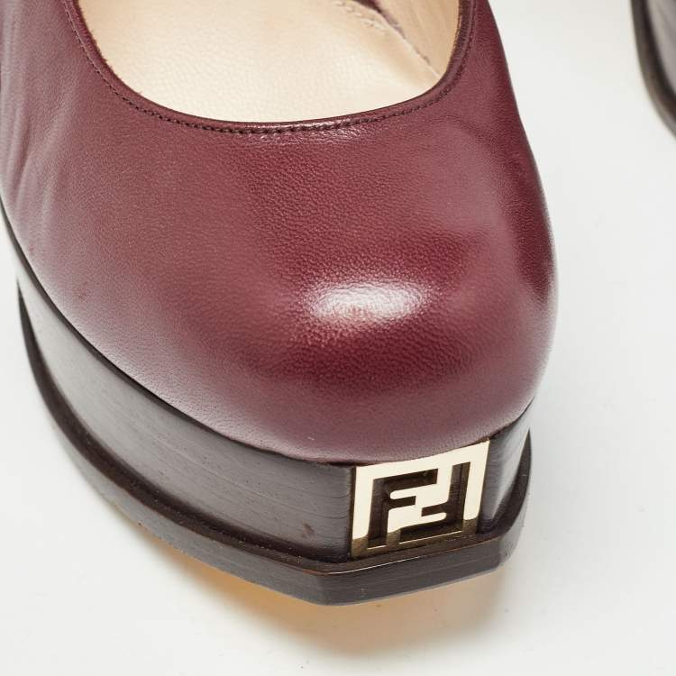 Pre Owned Fendi Burgundy Leather Fendista Pumps Size 37