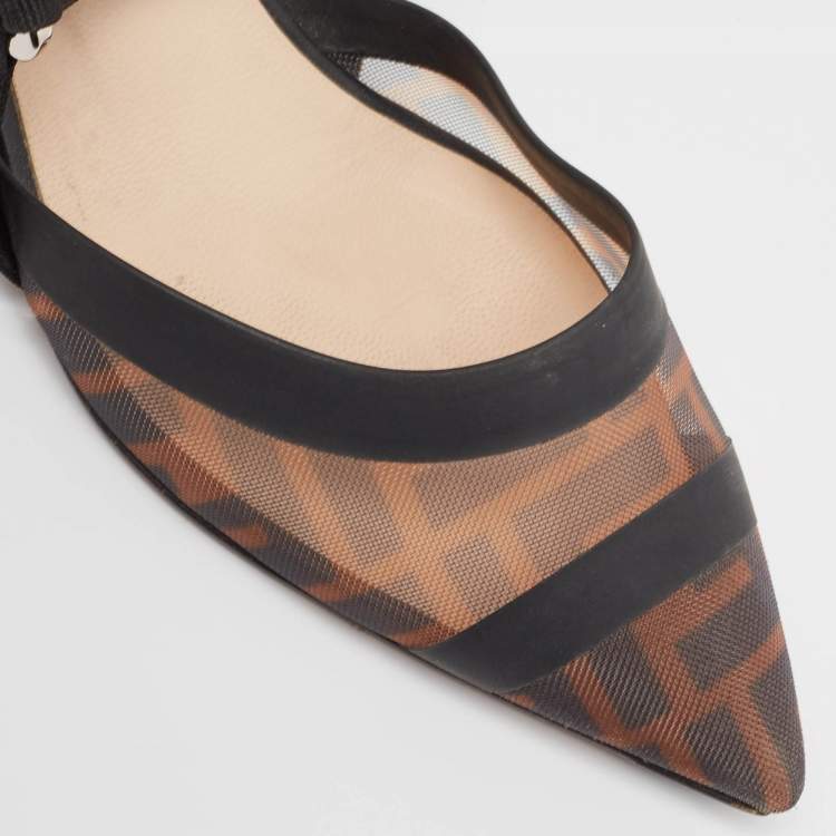 مملوكة مسبقًا Fendi Black/Brown Zucca Mesh Colibri Slingback Pumps Size 37.5 