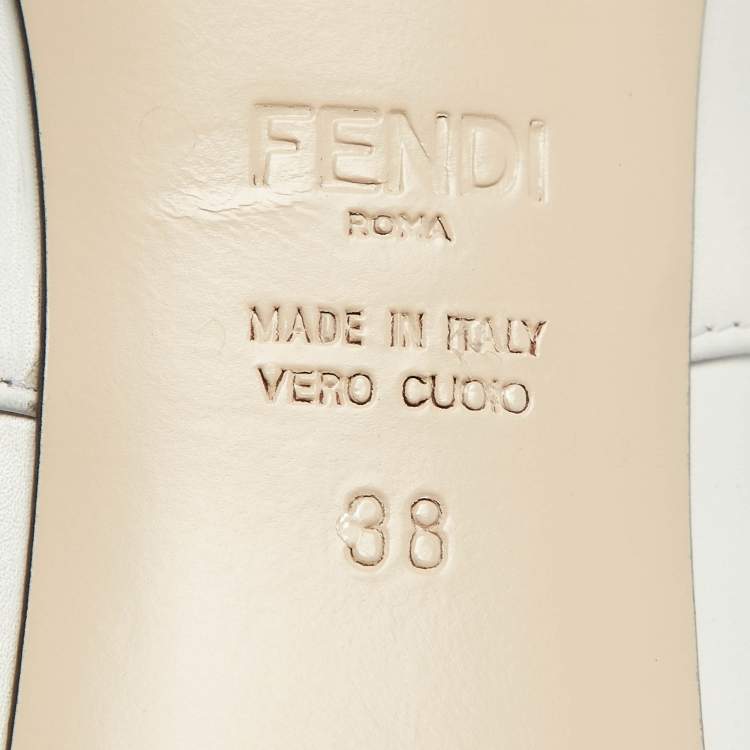 Pre Owned Fendi White Leather and Knit Fabric Kitten Heel Sock Boots Size 38