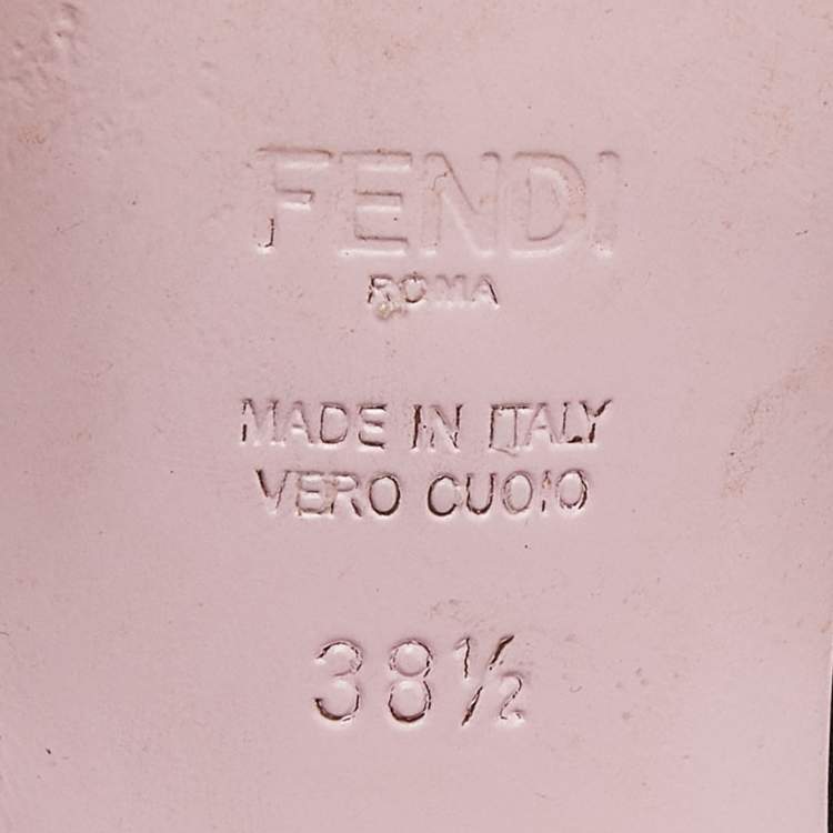 Pre Owned Fendi Grey/Blue Leather Faux Pearl Embellished Slide Sandals Size 38.5