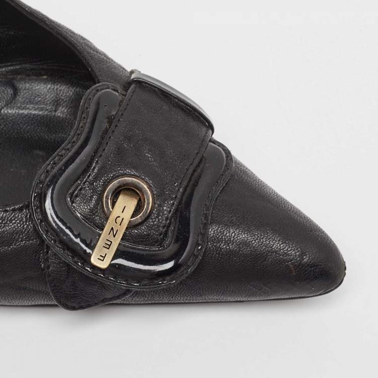 Pre Owned Fendi Black Leather Buckle Detail Slingback Pumps Size 39.5