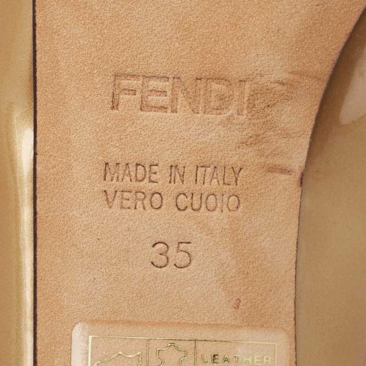 Pre Owned Fendi Gold Patent Leather Platform Round Toe Pumps Size 35