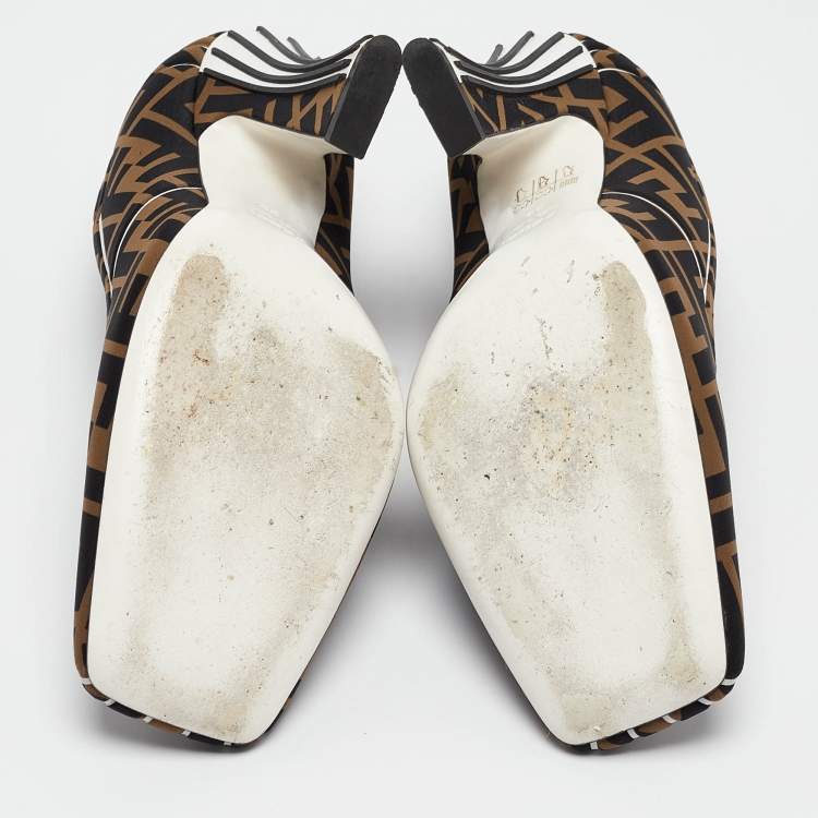 Pre Owned Fendi Brown/Black Zucca Fabric FFreedom Pumps Size 39