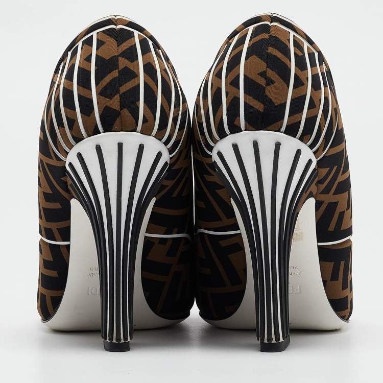Pre Owned Fendi Brown/Black Zucca Fabric FFreedom Pumps Size 39