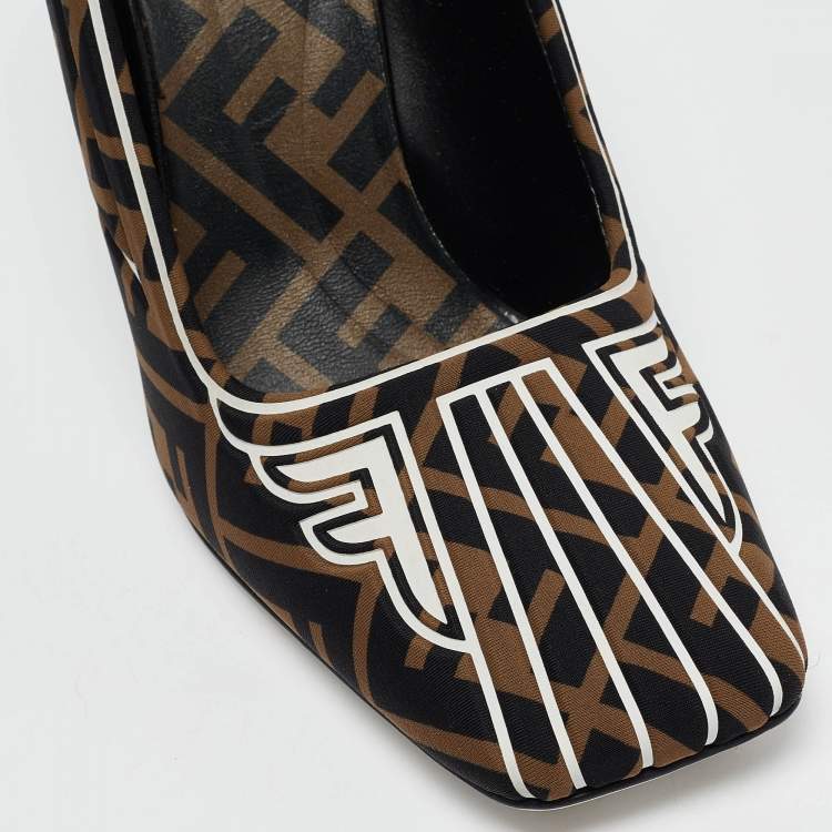Pre Owned Fendi Brown/Black Zucca Fabric FFreedom Pumps Size 39