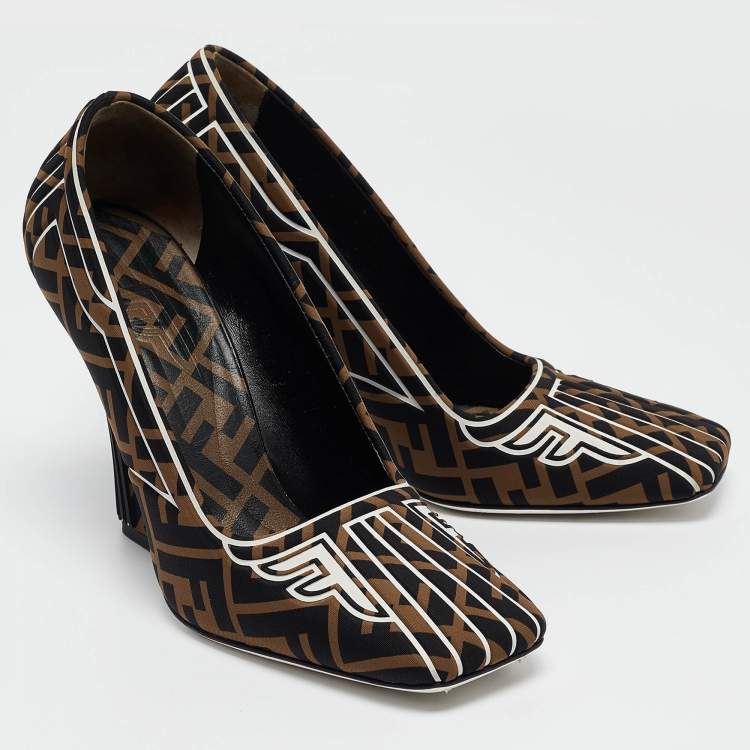 Pre Owned Fendi Brown/Black Zucca Fabric FFreedom Pumps Size 39
