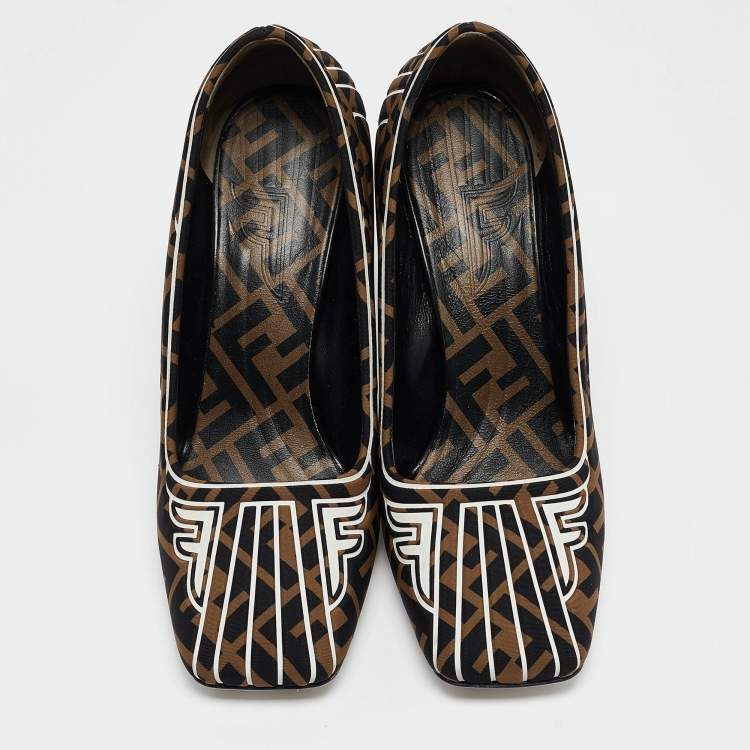 Pre Owned Fendi Brown/Black Zucca Fabric FFreedom Pumps Size 39