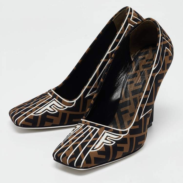 Pre Owned Fendi Brown/Black Zucca Fabric FFreedom Pumps Size 39