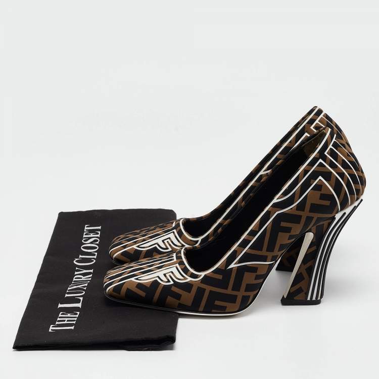 Pre Owned Fendi Brown/Black Zucca Fabric FFreedom Pumps Size 39