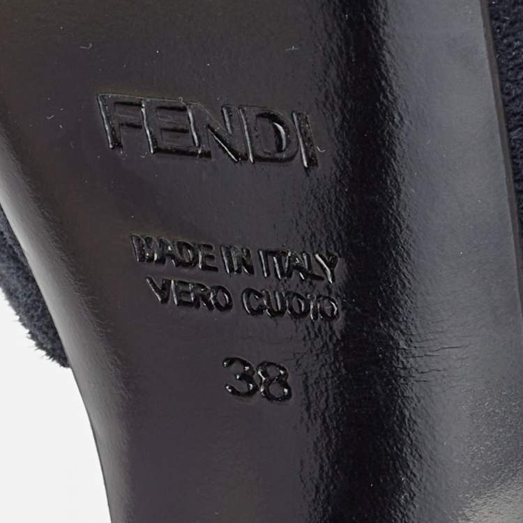 Pre Owned Fendi Navy Blue Suede Platform Ankle Strap Sandals Size 38