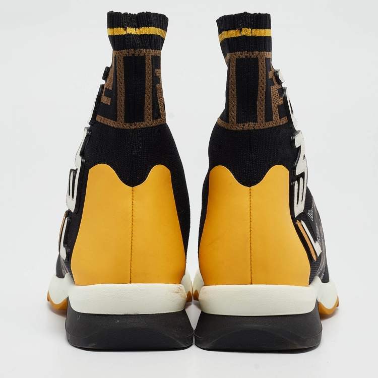 Pre Owned Fendi  X Fila Brown/Black Tobacco Knit Fabric Sock Sneakers Size 36
