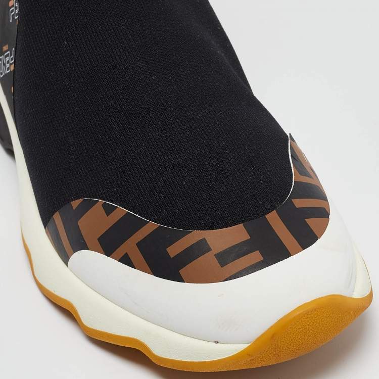 Pre Owned Fendi  X Fila Brown/Black Tobacco Knit Fabric Sock Sneakers Size 36