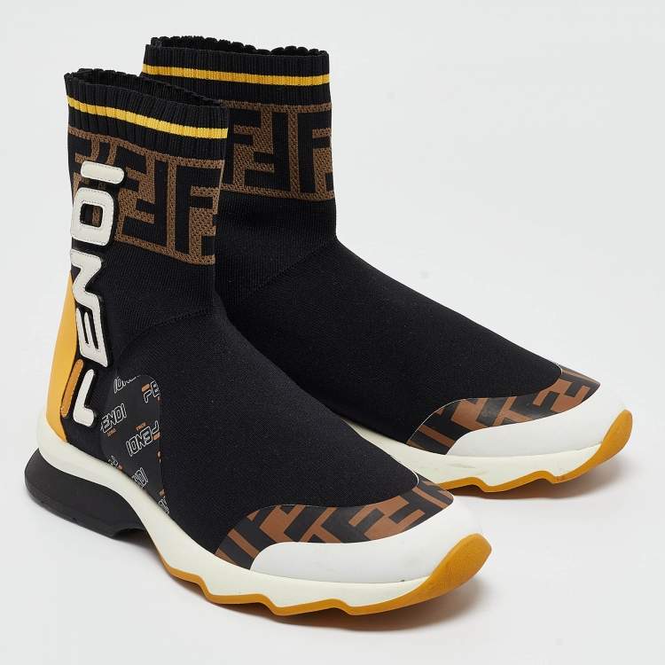 Pre Owned Fendi  X Fila Brown/Black Tobacco Knit Fabric Sock Sneakers Size 36