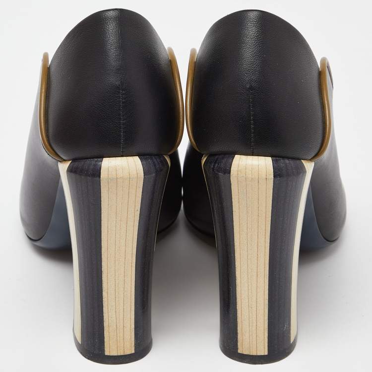 Pre Owned Fendi Tricolor Leather Scallop Lined Peep Toe Pumps Size 38