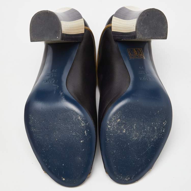 Pre Owned Fendi Tricolor Leather Scallop Lined Peep Toe Pumps Size 38