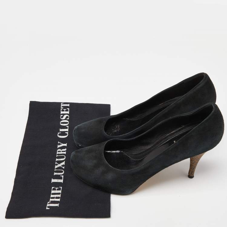 Pre Owned Fendi Black Suede Zucca Heel Pumps Size 37
