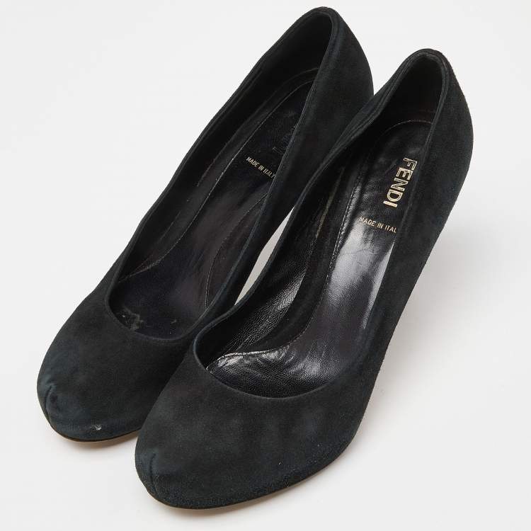 Pre Owned Fendi Black Suede Zucca Heel Pumps Size 37