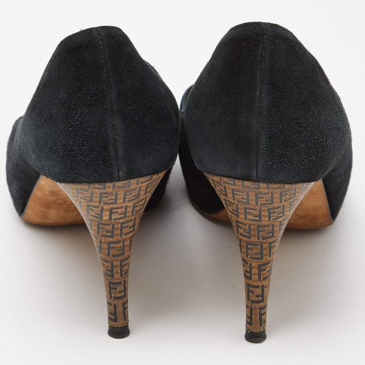 Pre Owned Fendi Black Suede Zucca Heel Pumps Size 37