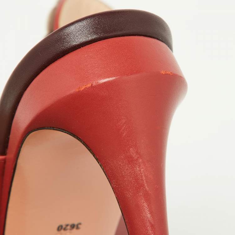 Pre Owned Fendi Red/Dark Brown Leather Flowerland Mules Size 38