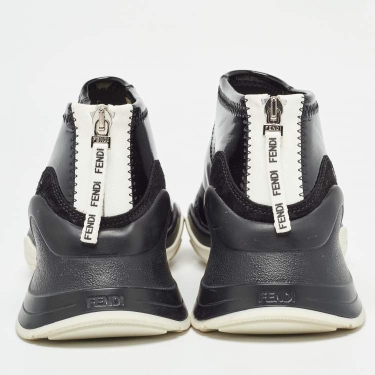 Pre Owned Fendi Black Patent Leather FFluid Zip Up Sneakers Size 40