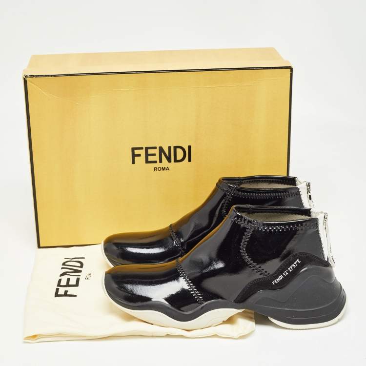 Pre Owned Fendi Black Patent Leather FFluid Zip Up Sneakers Size 40