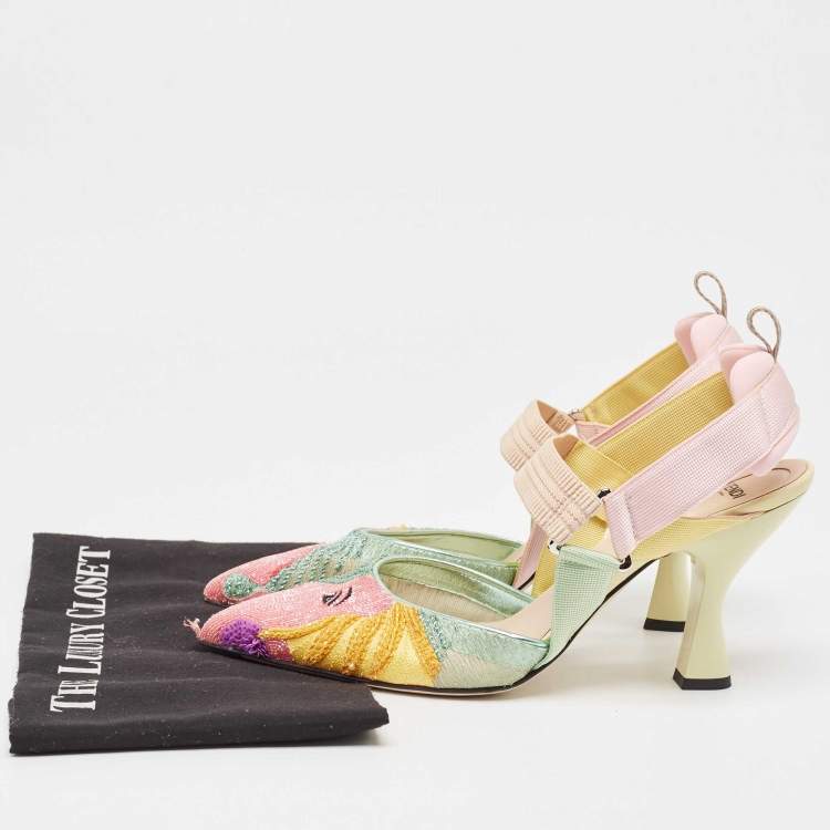 Pre Owned Fendi Multicolor Beaded Mesh Colibri Slingback Pumps Size 40