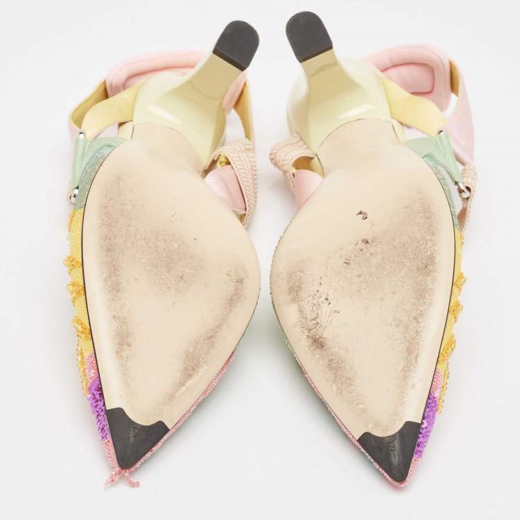 Pre Owned Fendi Multicolor Beaded Mesh Colibri Slingback Pumps Size 40