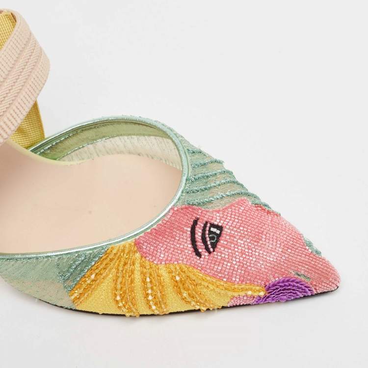 Pre Owned Fendi Multicolor Beaded Mesh Colibri Slingback Pumps Size 40