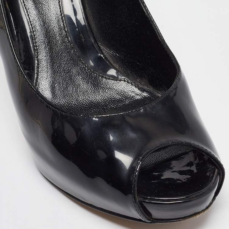 Pre Owned Fendi Black Patent Leather Zucca Heel Platform Pumps Size 35