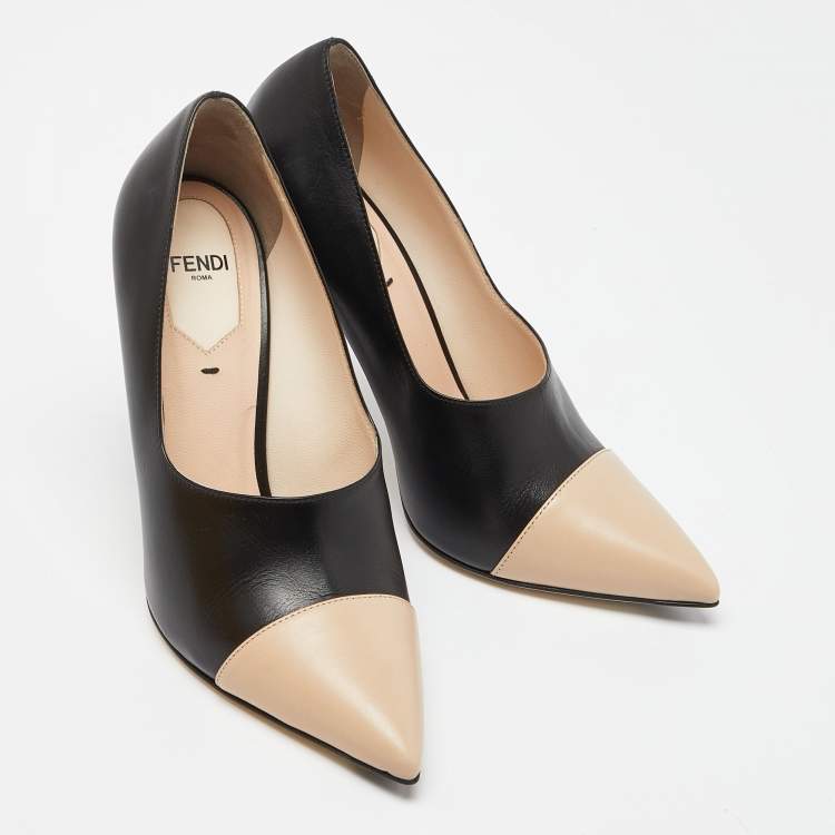 Pre Owned Fendi Black/Beige Leather Pointed Toe Pumps Size 38