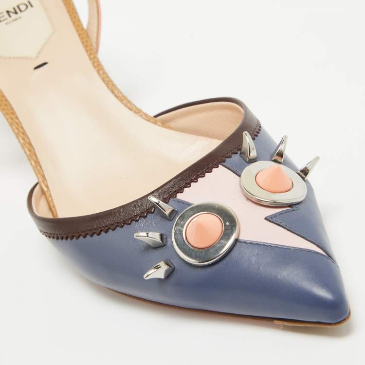 Pre Owned Fendi Multicolor Leather Monster Eyes Slingback Sandals Size 37