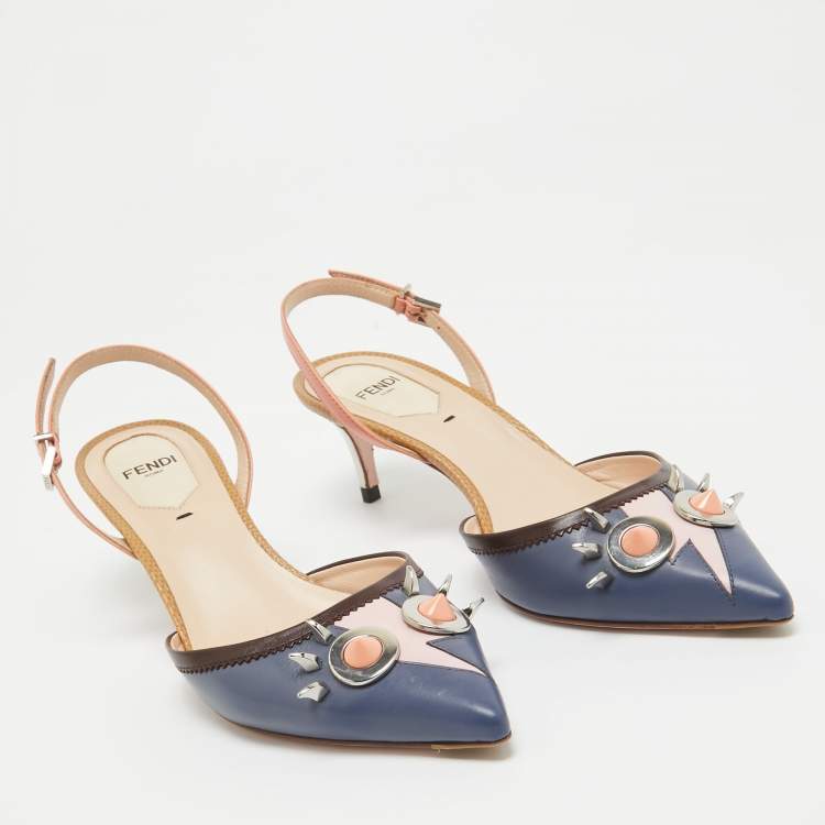 Pre Owned Fendi Multicolor Leather Monster Eyes Slingback Sandals Size 37