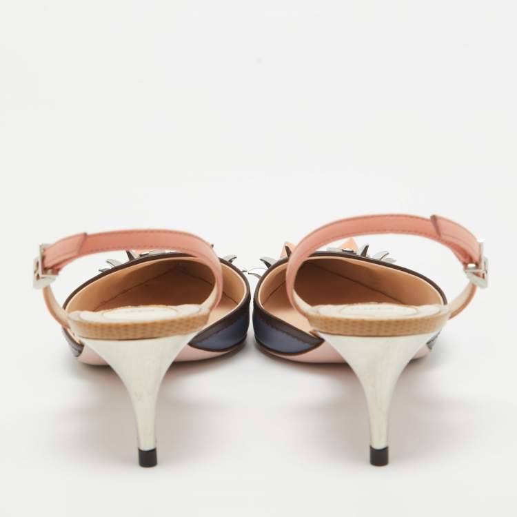 Pre Owned Fendi Multicolor Leather Monster Eyes Slingback Sandals Size 37