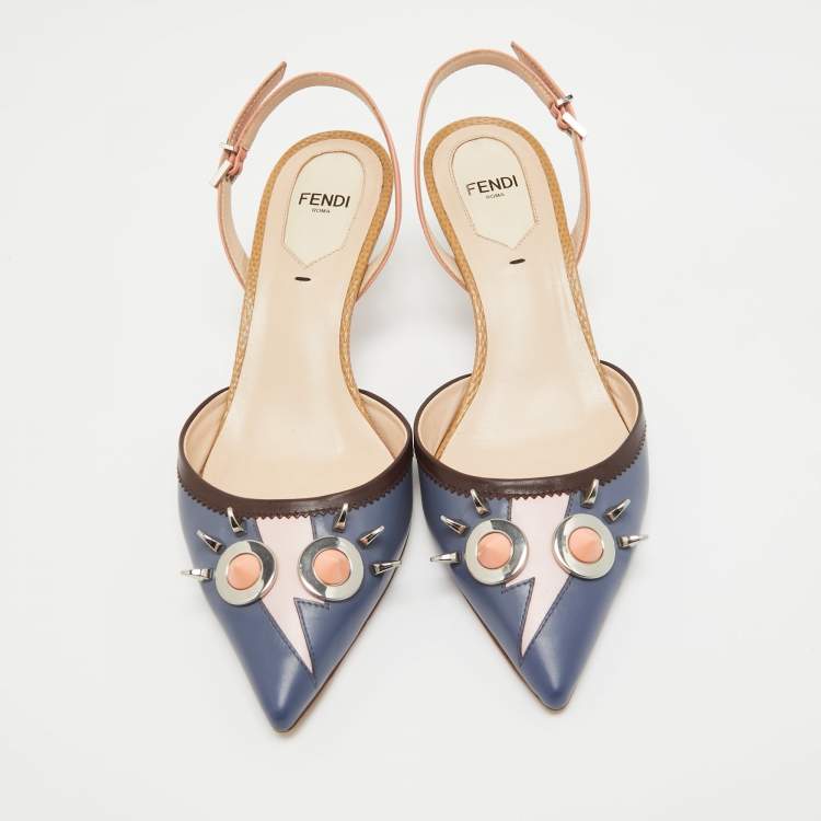 Pre Owned Fendi Multicolor Leather Monster Eyes Slingback Sandals Size 37