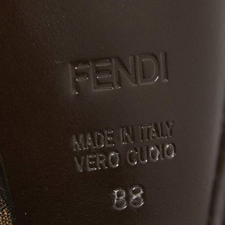 Pre Owned Fendi Brown/Beige Canvas Slingback Peep Toe Sandals Size 38
